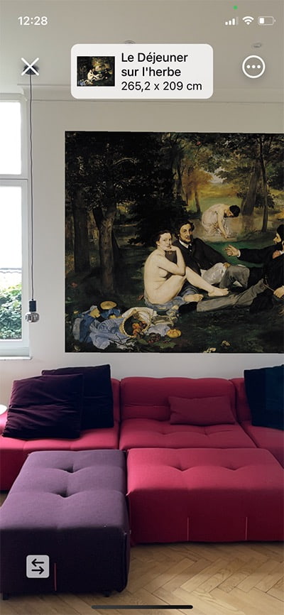 Projection of painting le Déjeuner sur l’Herbe in virtual reality with mobile app ARTRA